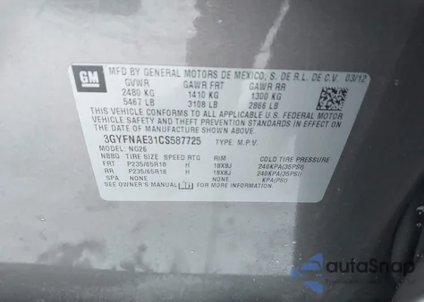 2012 Cadillac Srx Luxury Collection из США, поврежденный, VIN 3GYFNAE31CS587725